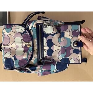 Coach Signature Kyra Scarf Pattern Nylon Backpack with Matching Wallet